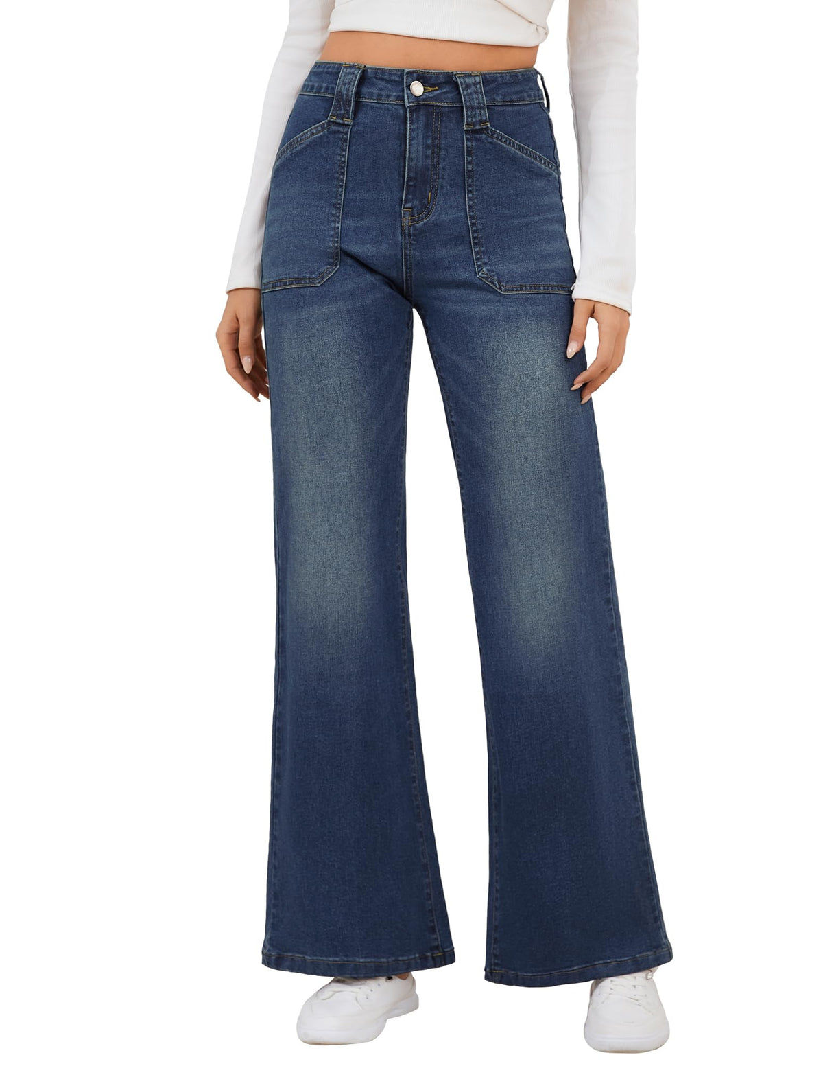 Women’s Wide Leg Jeans High Rise Stretch Denim Pants – Casual Loose Flare Fit with Pockets