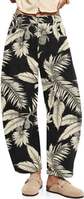 Womens Barrel Corduroy Pants Wide Leg Floral Printed Baggy Trousers