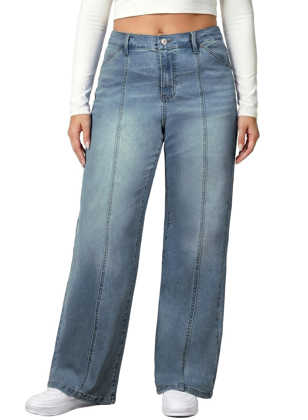 Plus Size Wide Leg Jeans High Waisted Stretchy Denim Pants