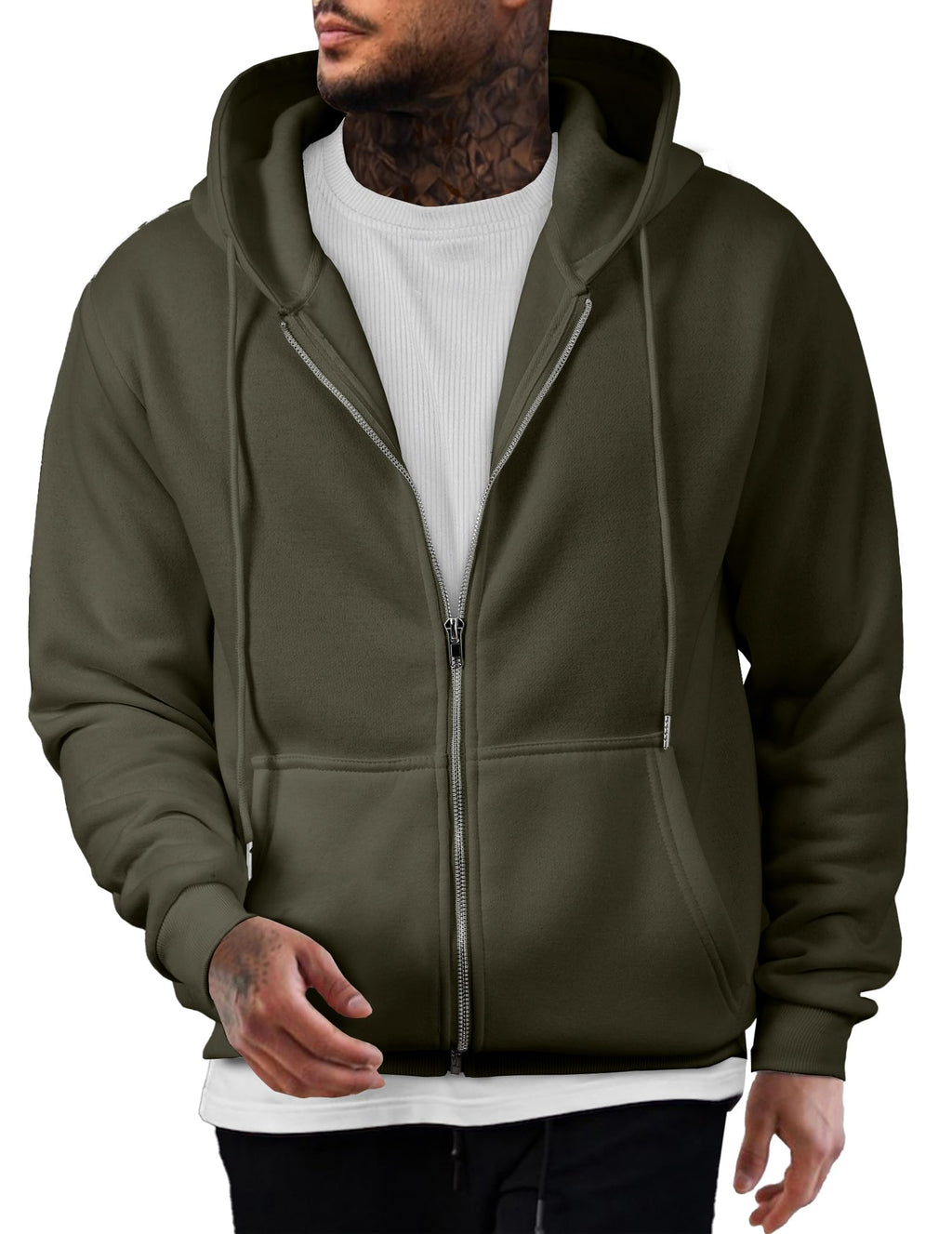 Mens Oversized Full Zip Up Hoodie Sweatshirt Fleece Lined