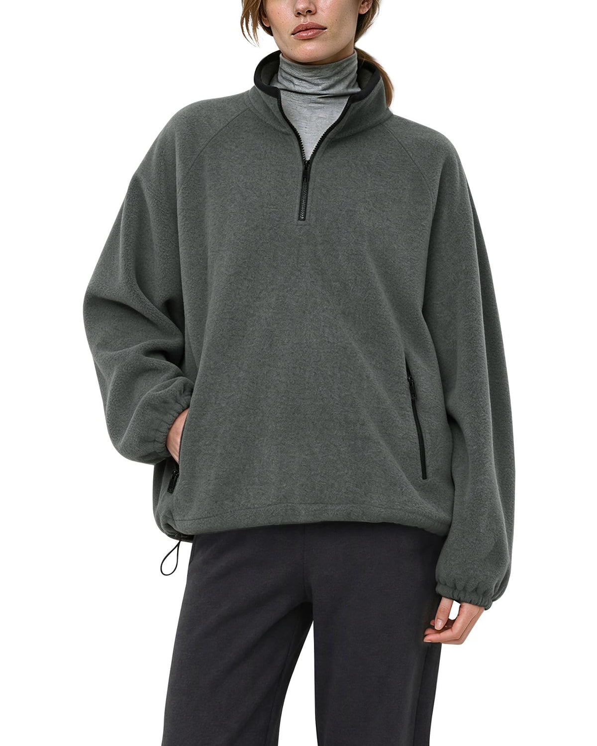 Womens Fleece Quarter Zip Pullover Jacket with Zip Pockets