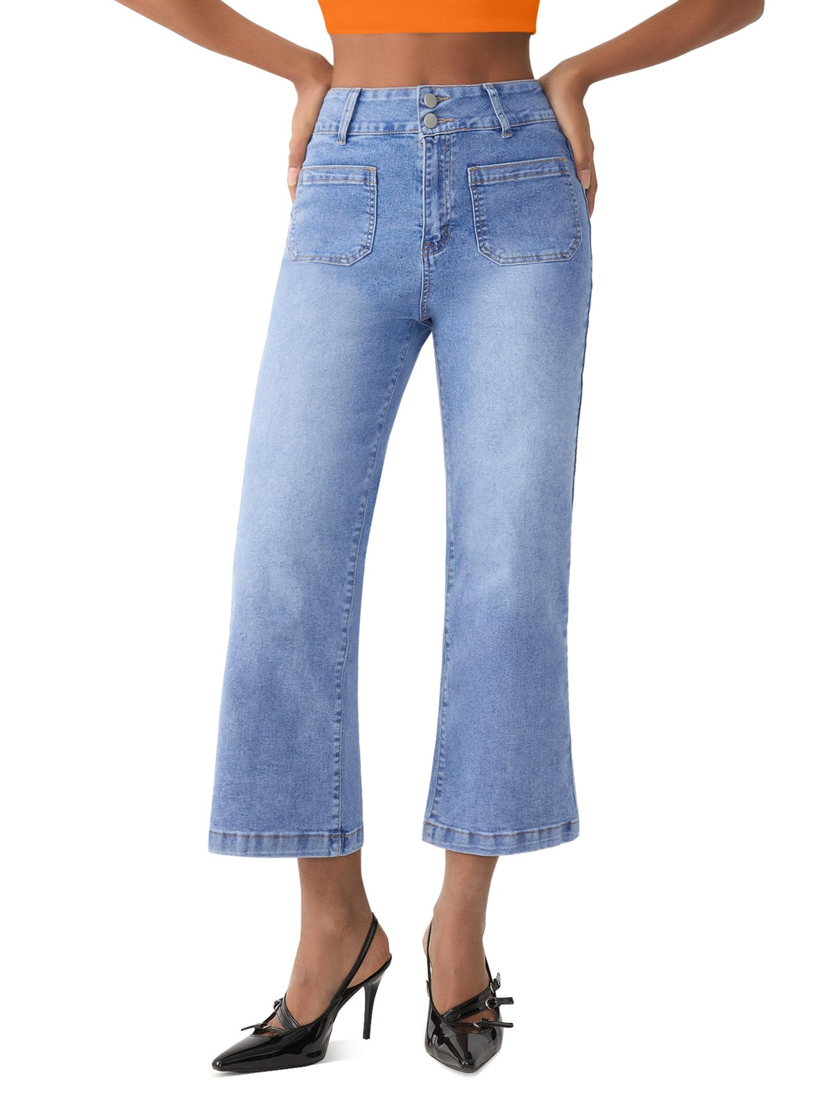 Jeans for Women High Waisted Cropped Flare Jeans Wide Leg Denim Pants