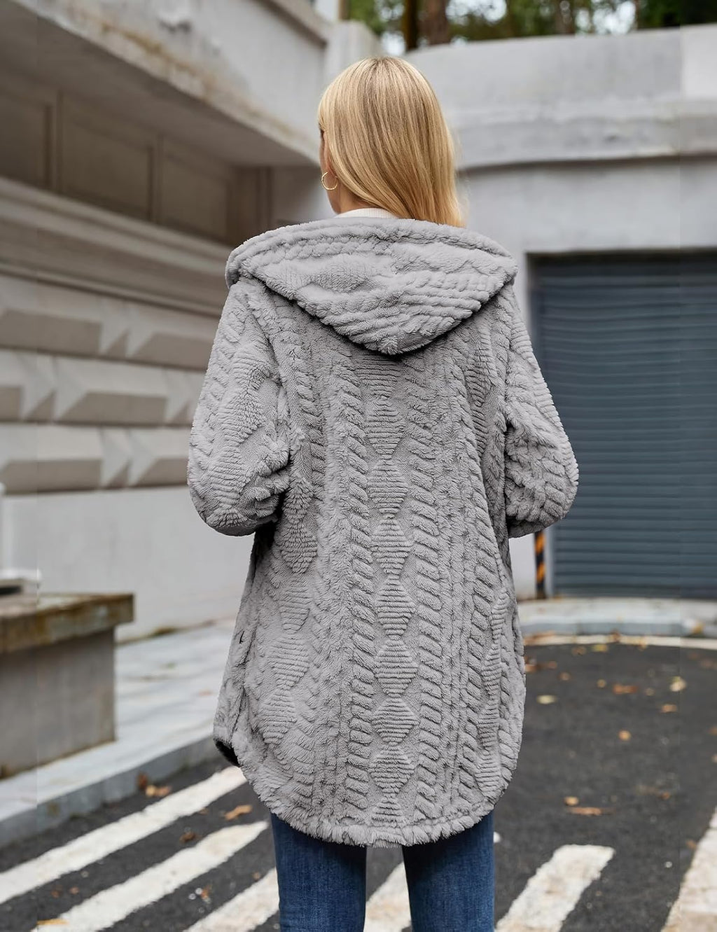 Women's Winter Sherpa Fleece Jacket Hooded Button Down Warm Coat