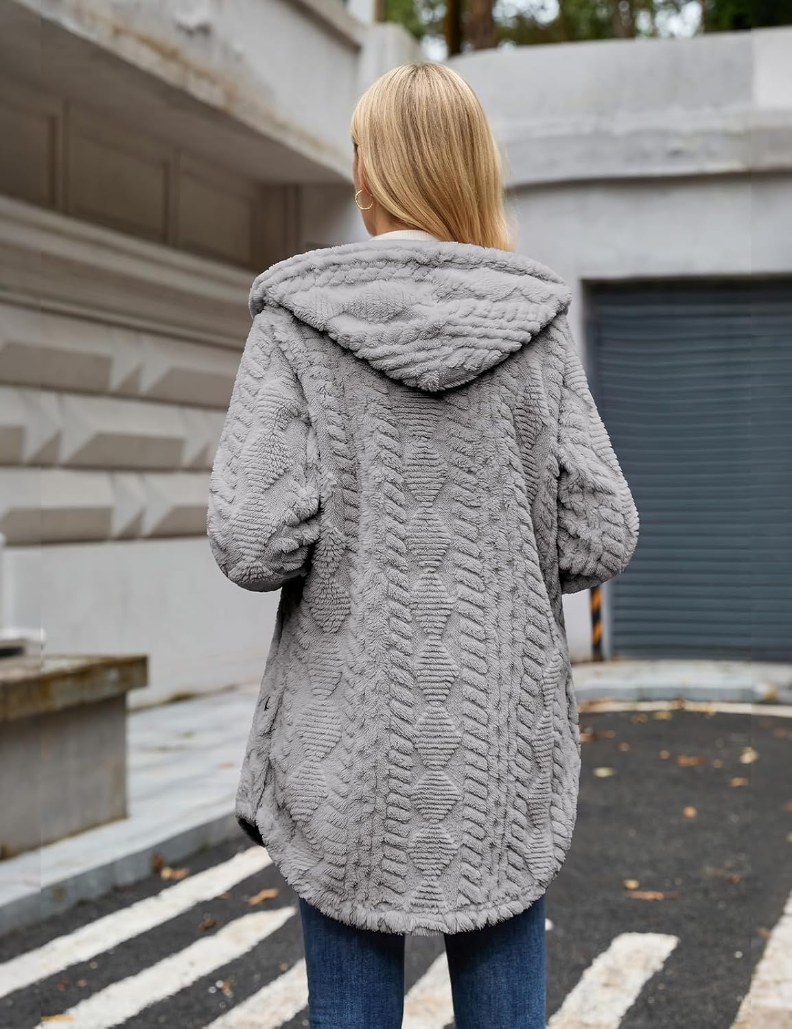 Women's Winter Sherpa Fleece Jacket Hooded Button Down Warm Coat
