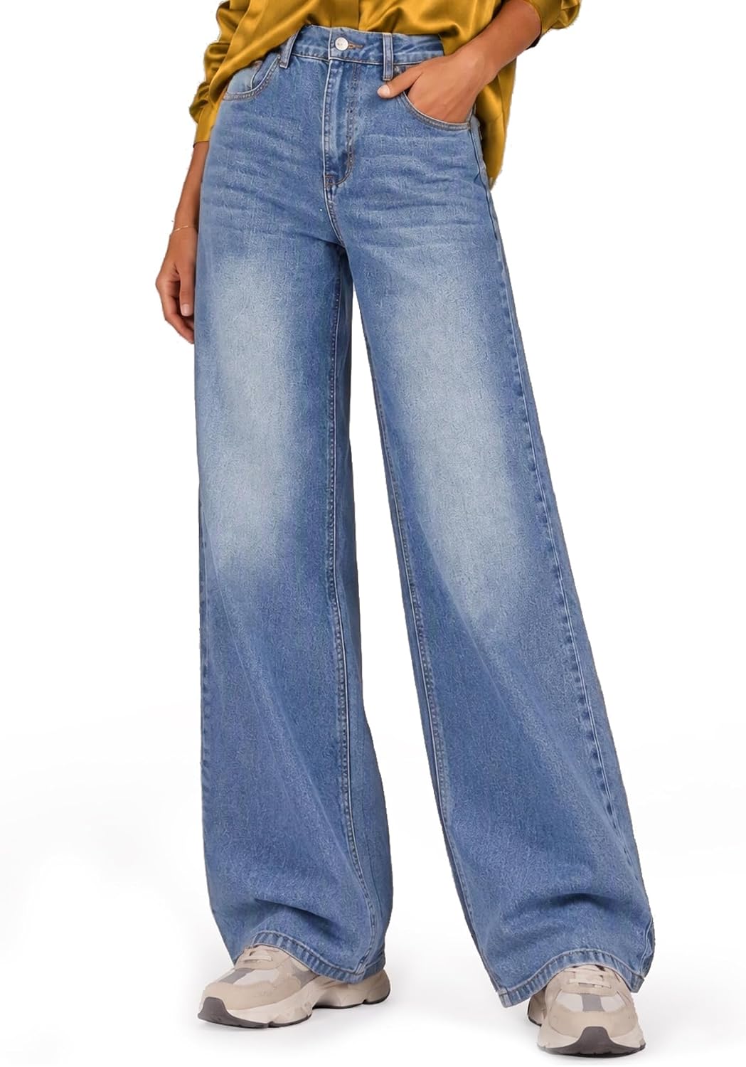 Womens Wide Leg Jeans High Waisted Stretch Denim Pants Loose Fit Casual Baggy Jeans with Classic 5 Pockets