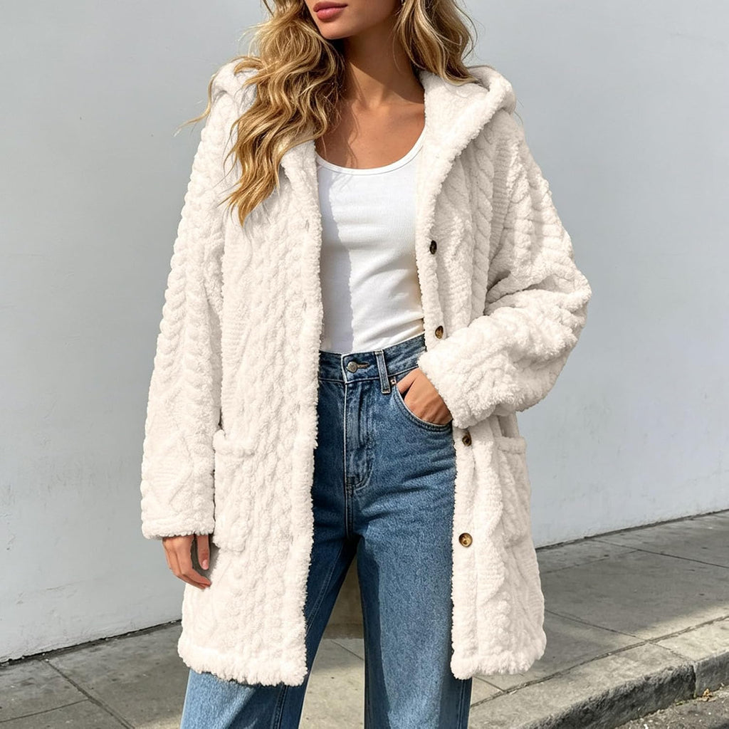 Womens Fleece Jacket Button Oversized Long Sherpa Hoodies Fuzzy Fall Winter Warm Cardigan Plush Soft Cozy Outerwear