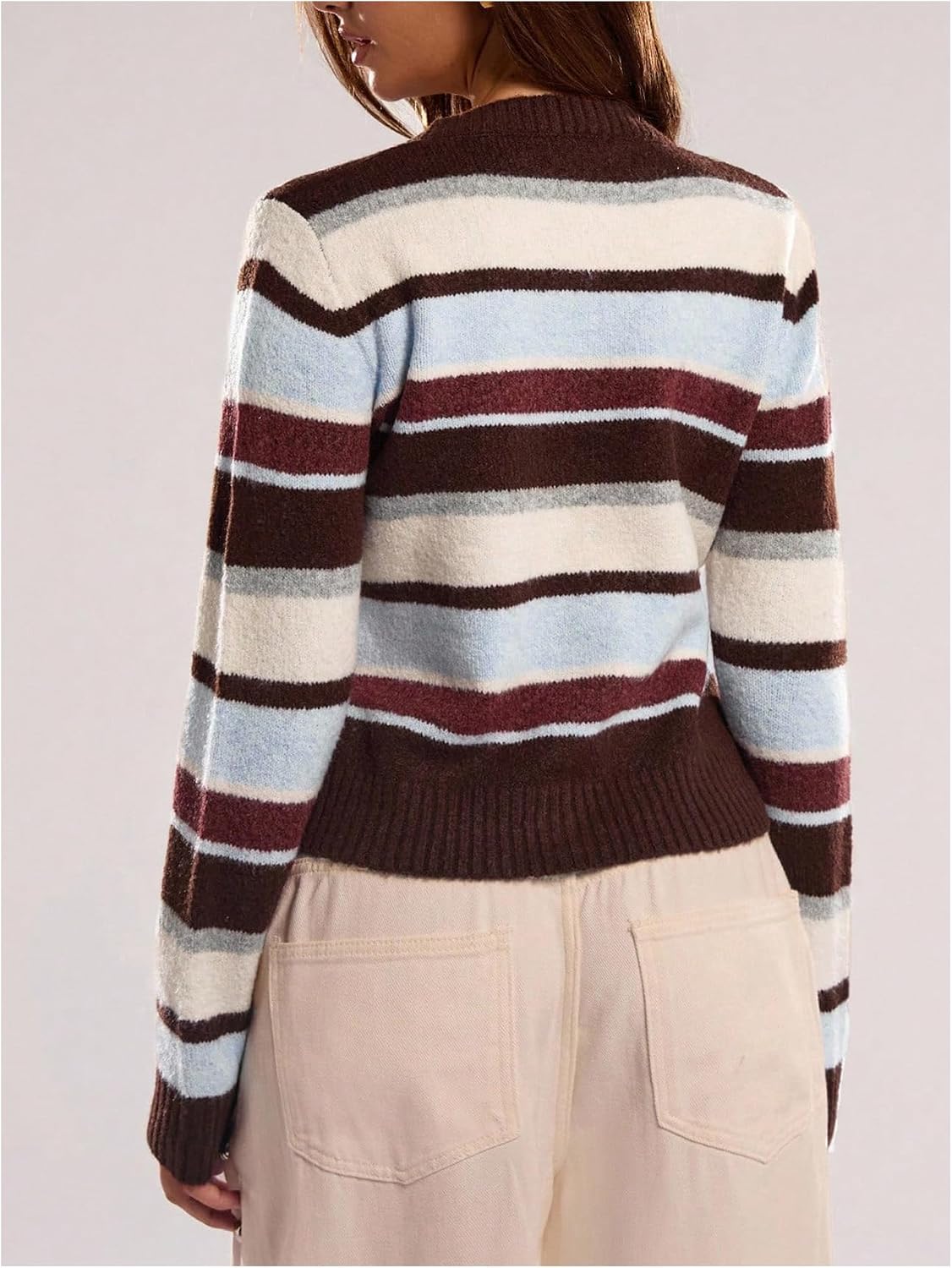 Women's Fall Outfit Casual Striped Color Block Cropped Cardigan