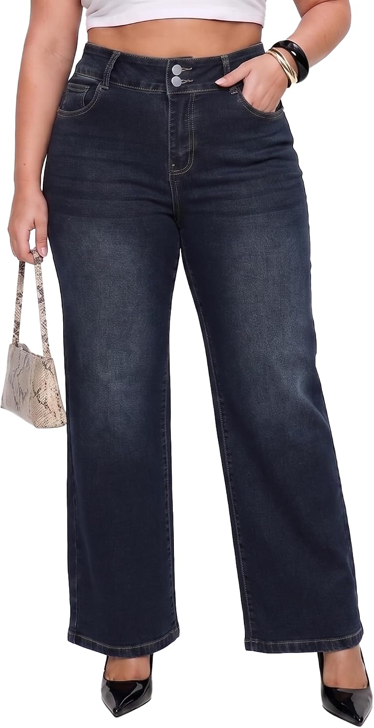 Plus Size Jeans for Curvy Women Straight Leg Stretchy Jeans