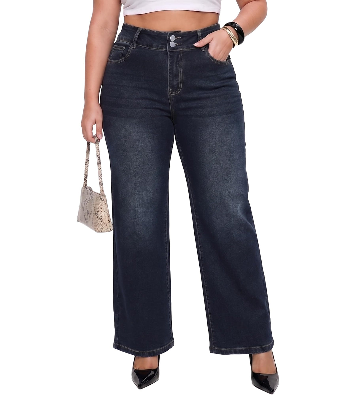 Plus Size Jeans for Curvy Women Straight Leg Stretchy Jeans