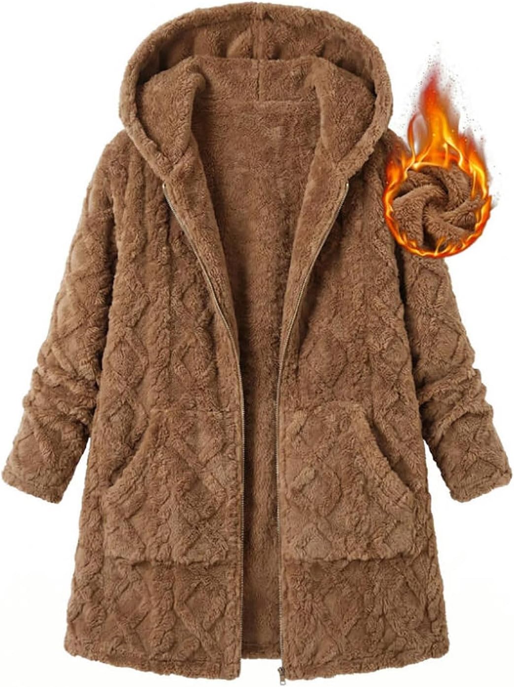 Womens Sherpa Fleece Jacket Oversized Warm Textured Hoodie Coats