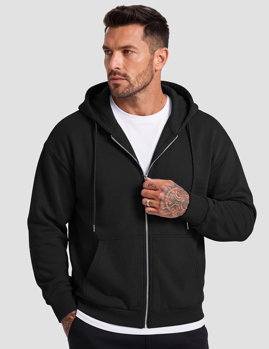 Mens Oversized Full Zip Up Hoodie Sweatshirt Fleece Lined