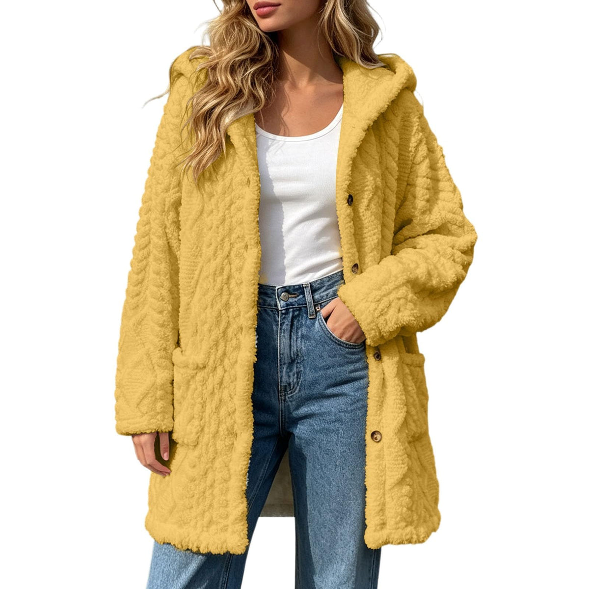 Womens Fleece Jacket Button Oversized Long Sherpa Hoodies Fuzzy Fall Winter Warm Cardigan Plush Soft Cozy Outerwear