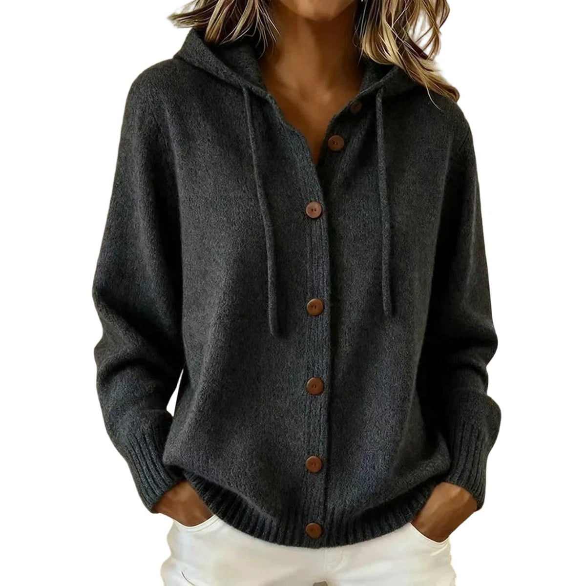 Womens Oversized Hooded Sweatshirt Cardigan Button Front Knit Long Sleeve Drawstring Hoodie 2026 Casual Fall Winter Top