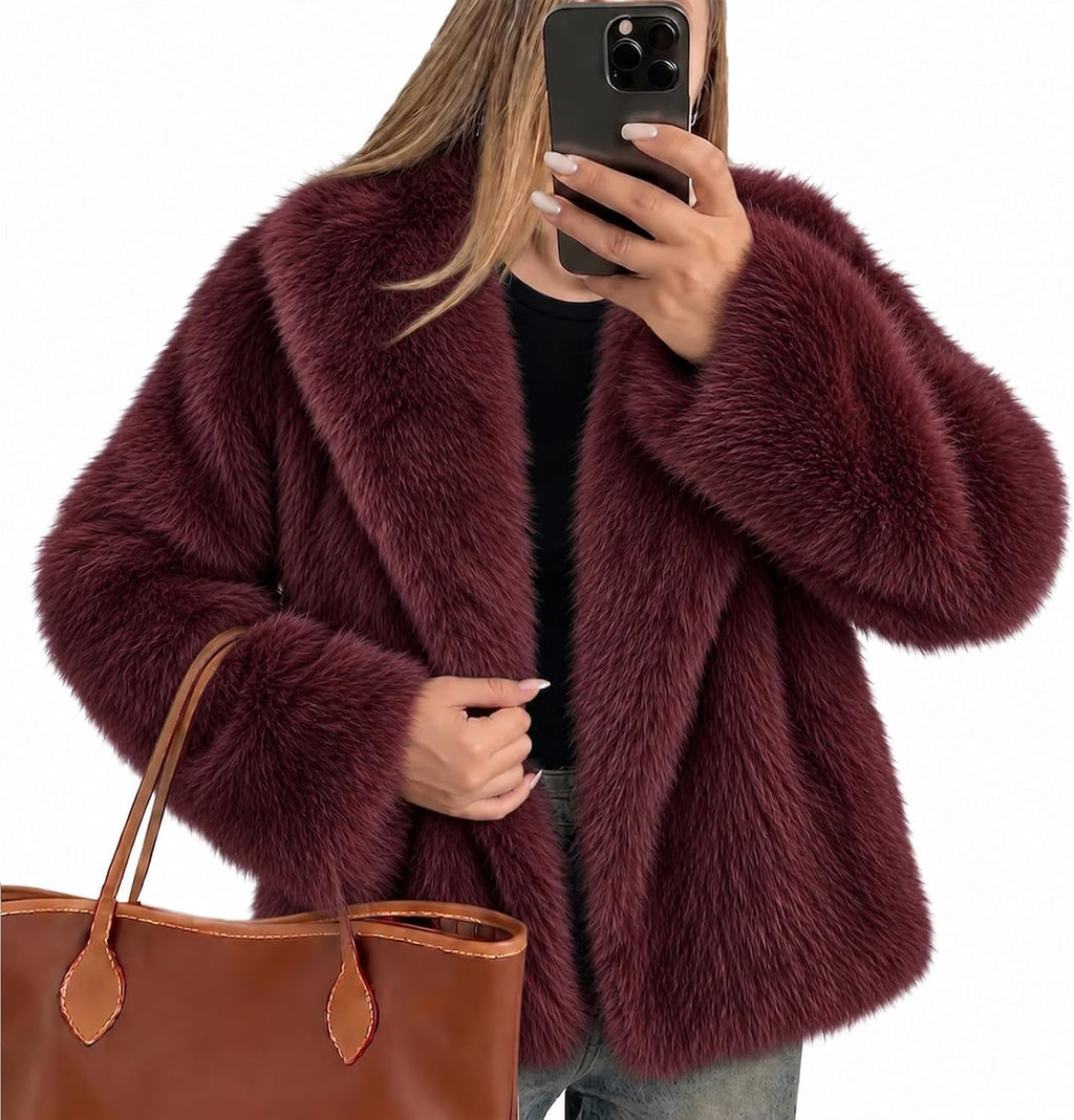Womens Faux Fur Jacket Fluffy Furry Coat Long Sleeve Winter Outwear