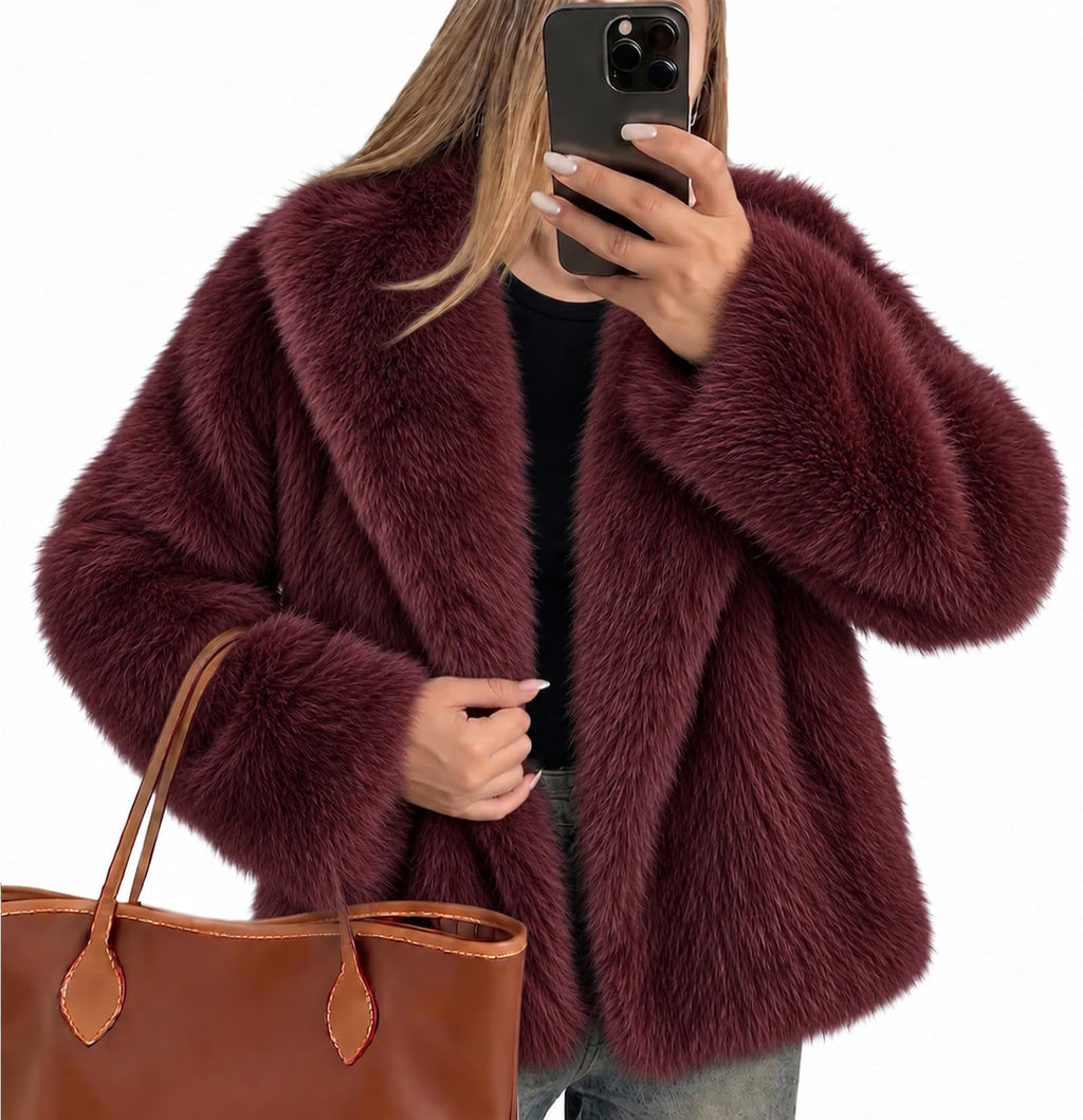 Womens Faux Fur Jacket Fluffy Furry Coat Long Sleeve Winter Outwear