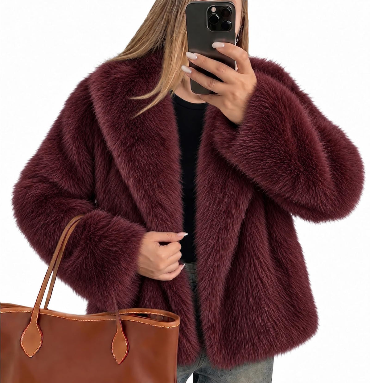 Womens Faux Fur Jacket Fluffy Furry Coat Long Sleeve Winter Outwear