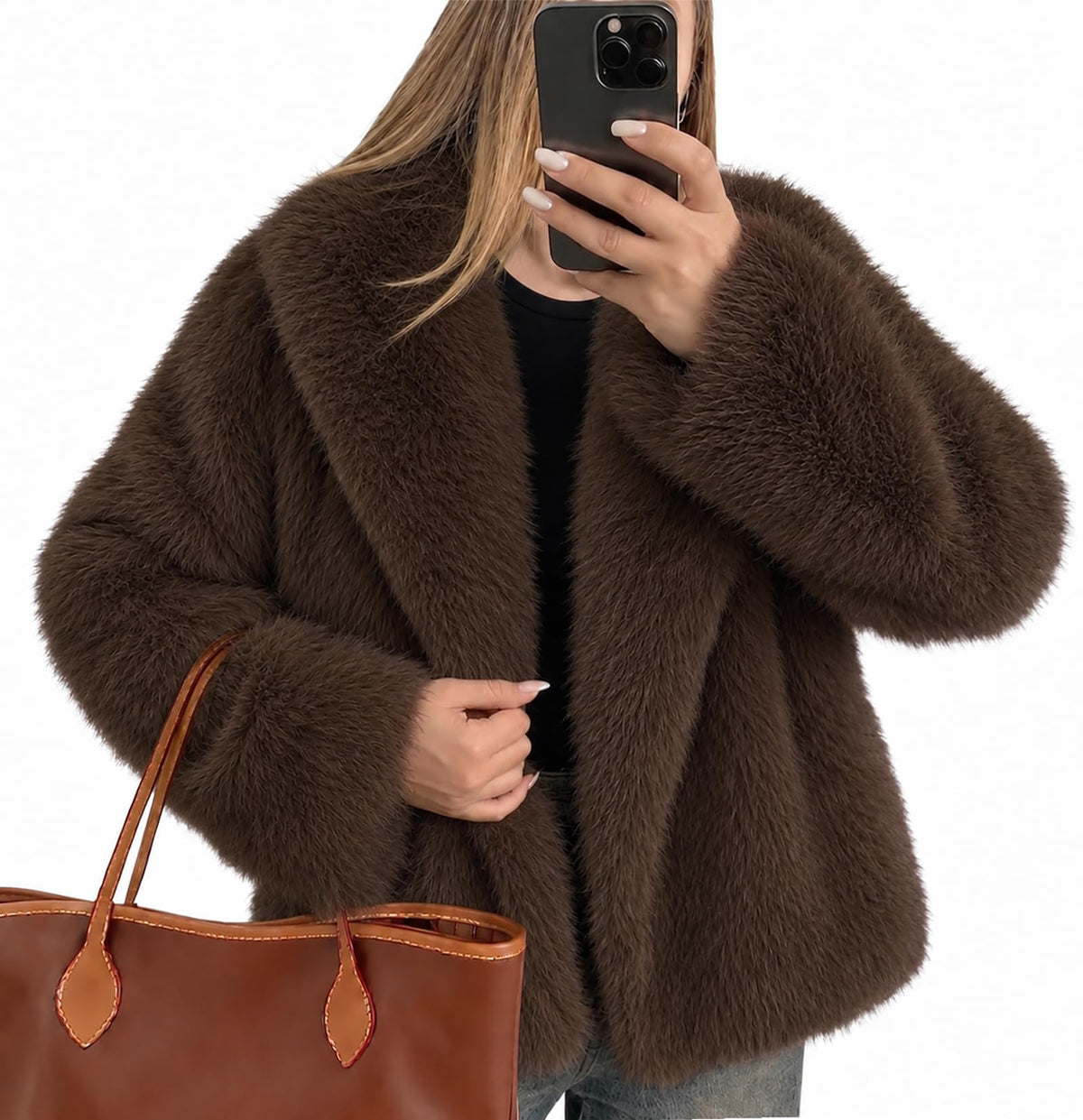 Womens Faux Fur Jacket Fluffy Furry Coat Long Sleeve Winter Outwear