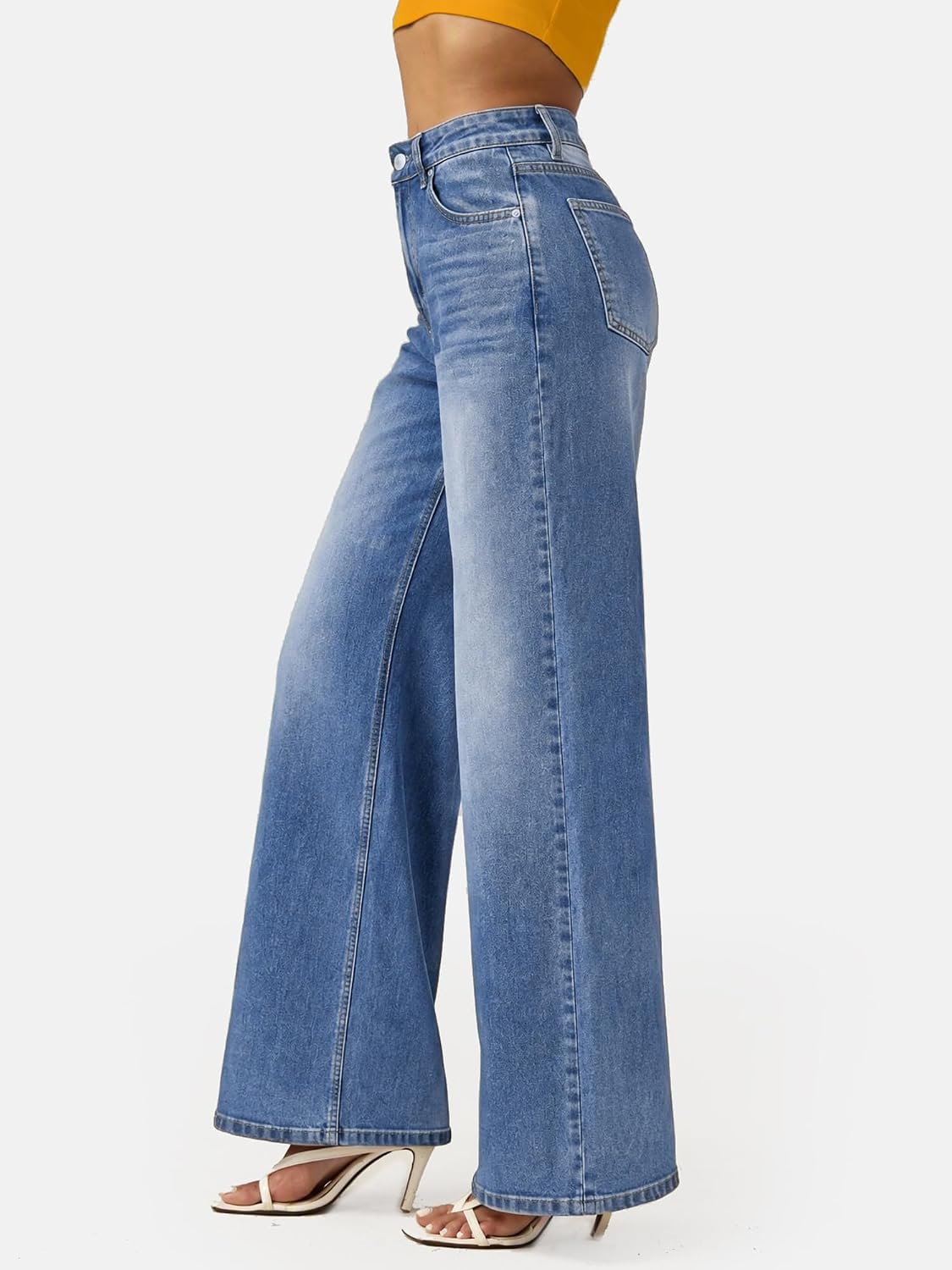 Womens Wide Leg Jeans High Waisted Stretch Denim Pants Loose Fit Casual Baggy Jeans with Classic 5 Pockets