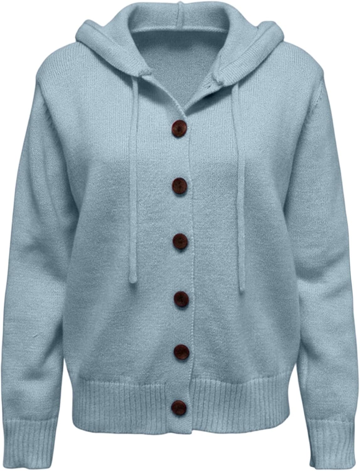 Womens Oversized Hooded Sweatshirt Cardigan Button Front Knit Long Sleeve Drawstring Hoodie 2026 Casual Fall Winter Top