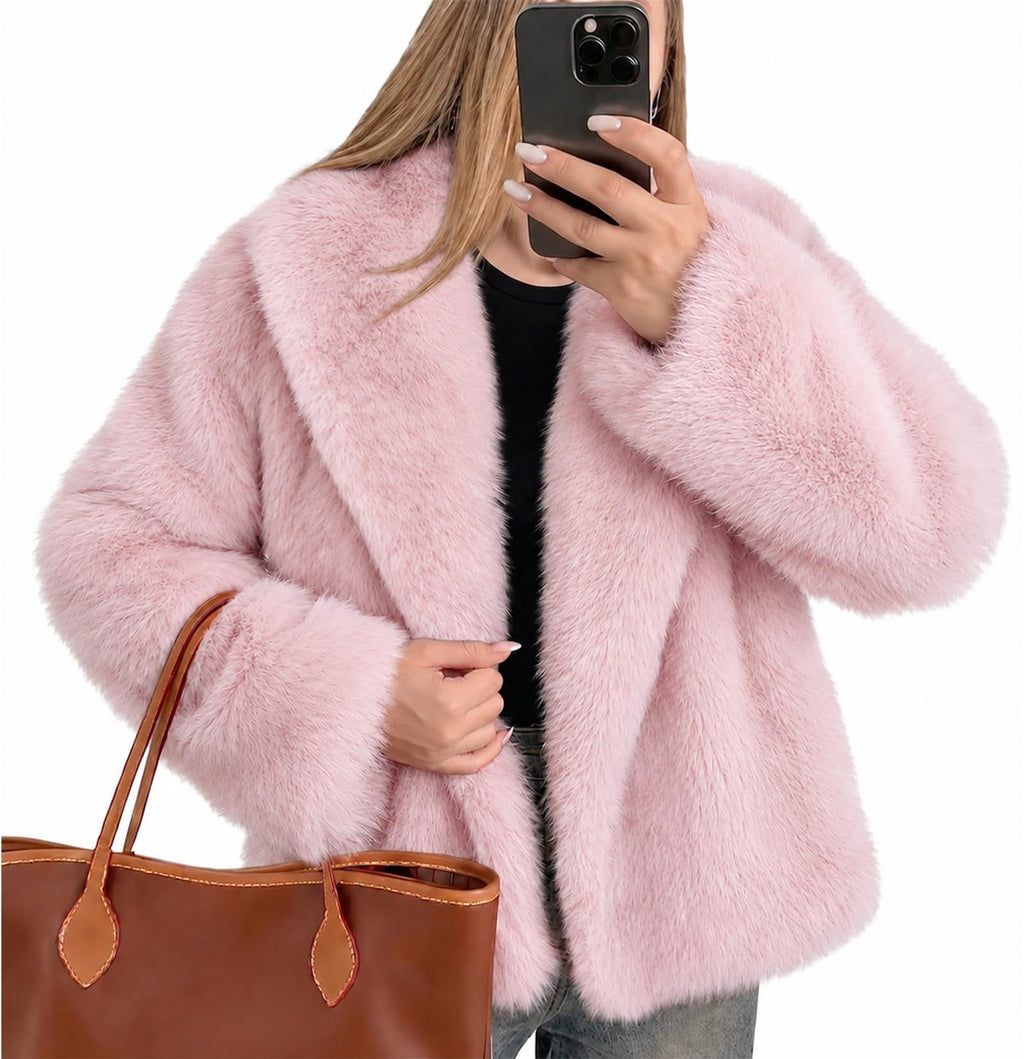 Womens Faux Fur Jacket Fluffy Furry Coat Long Sleeve Winter Outwear