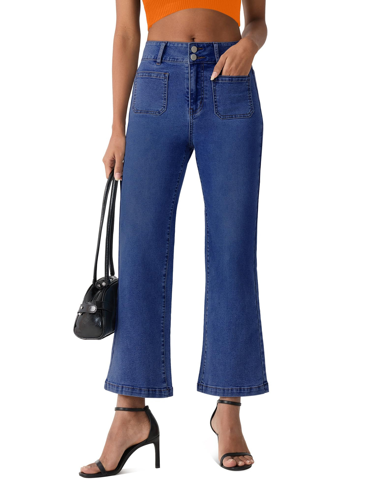 Jeans for Women High Waisted Cropped Flare Jeans Wide Leg Denim Pants