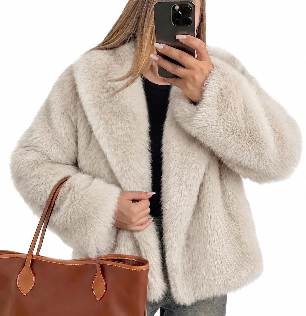 Womens Faux Fur Jacket Fluffy Furry Coat Long Sleeve Winter Outwear