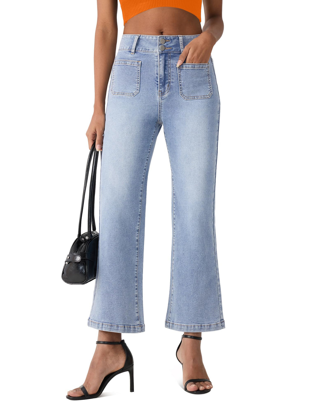 Jeans for Women High Waisted Cropped Flare Jeans Wide Leg Denim Pants