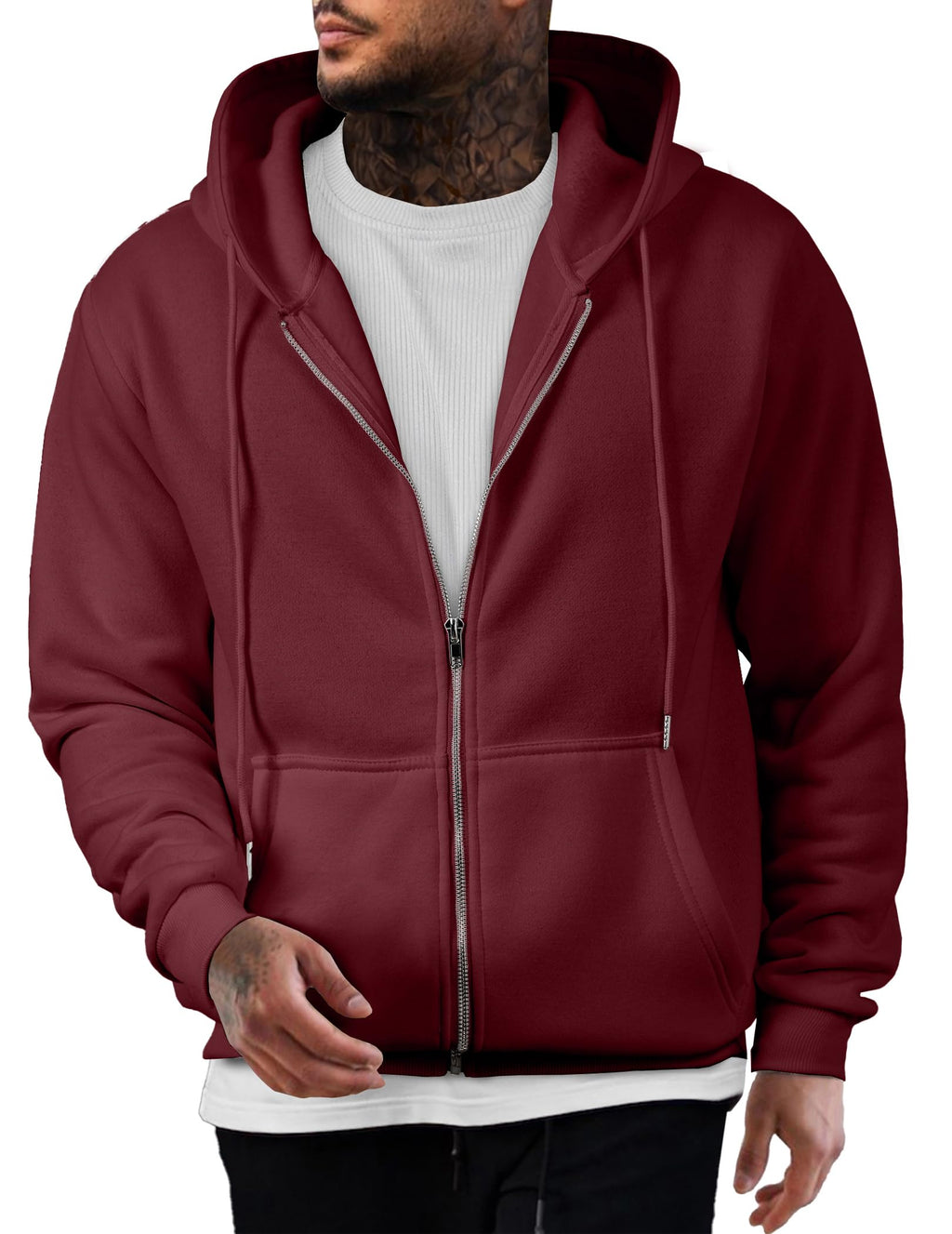 Mens Oversized Full Zip Up Hoodie Sweatshirt Fleece Lined