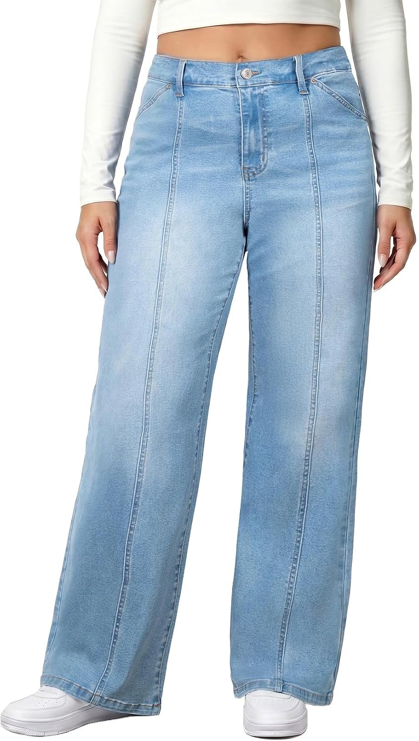 Plus Size Wide Leg Jeans High Waisted Stretchy Denim Pants