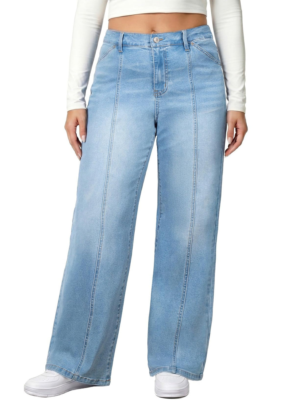 Plus Size Wide Leg Jeans High Waisted Stretchy Denim Pants