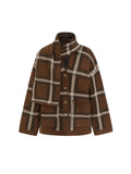 Oversized Plaid Cardigan Sweaters Knit Jacket with Matching Scarf