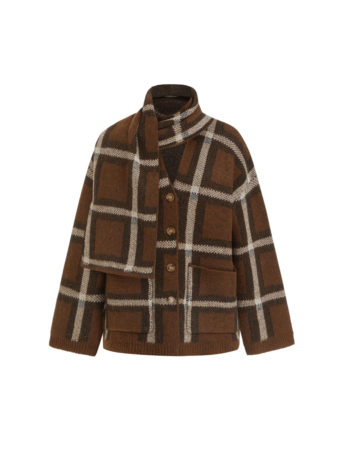 Oversized Plaid Cardigan Sweaters Knit Jacket with Matching Scarf