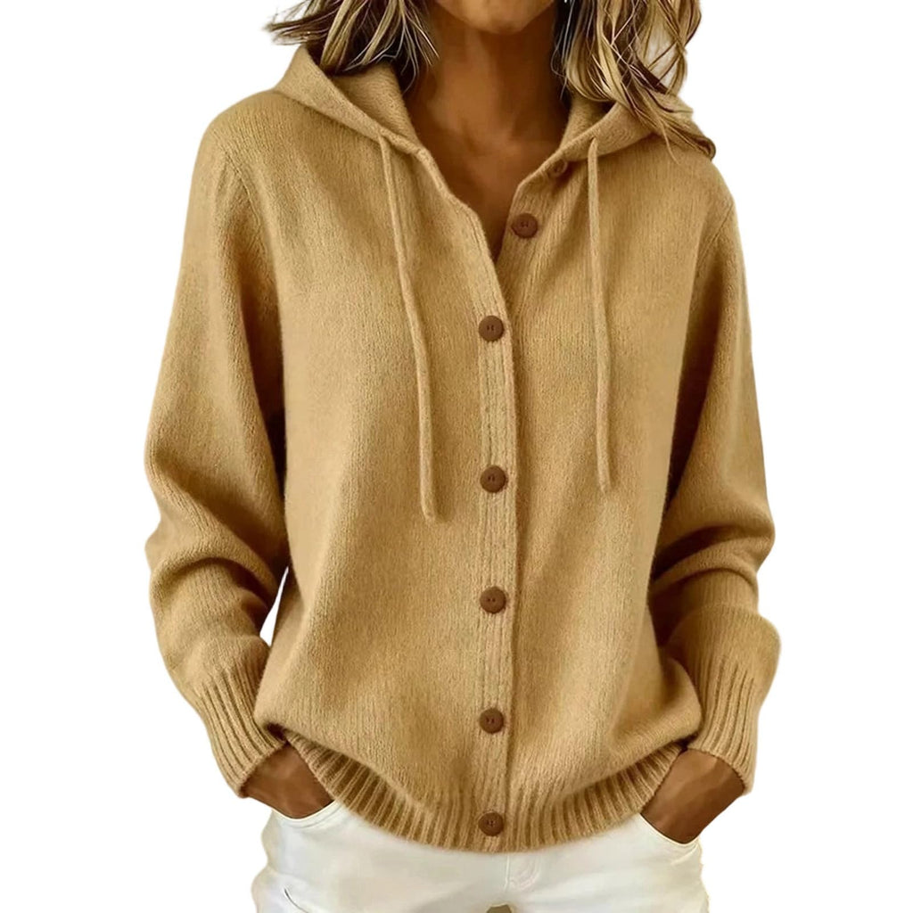 Womens Oversized Hooded Sweatshirt Cardigan Button Front Knit Long Sleeve Drawstring Hoodie 2026 Casual Fall Winter Top