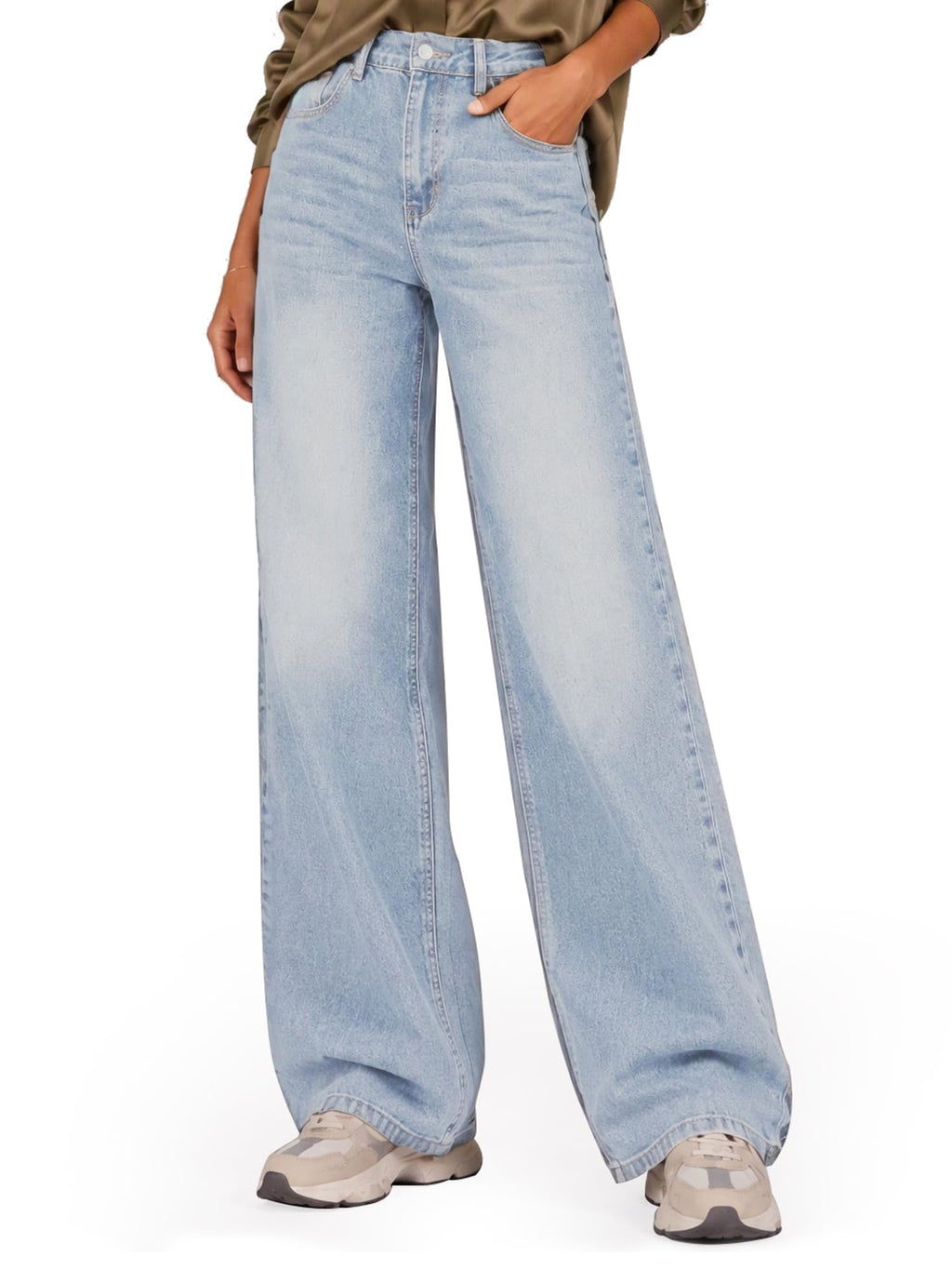 Womens Wide Leg Jeans High Waisted Stretch Denim Pants Loose Fit Casual Baggy Jeans with Classic 5 Pockets