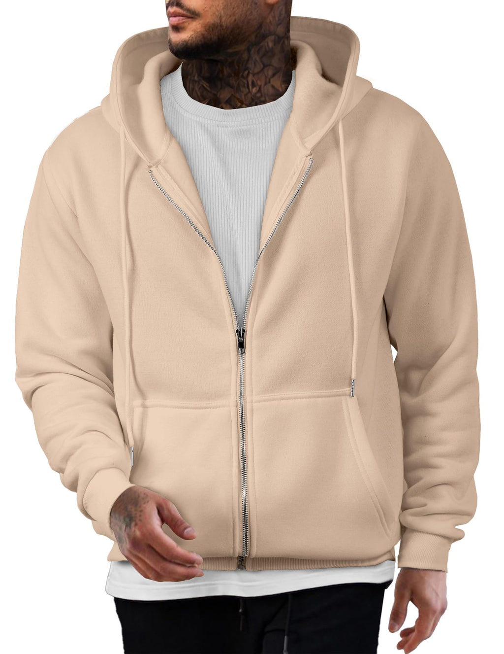 Mens Oversized Full Zip Up Hoodie Sweatshirt Fleece Lined
