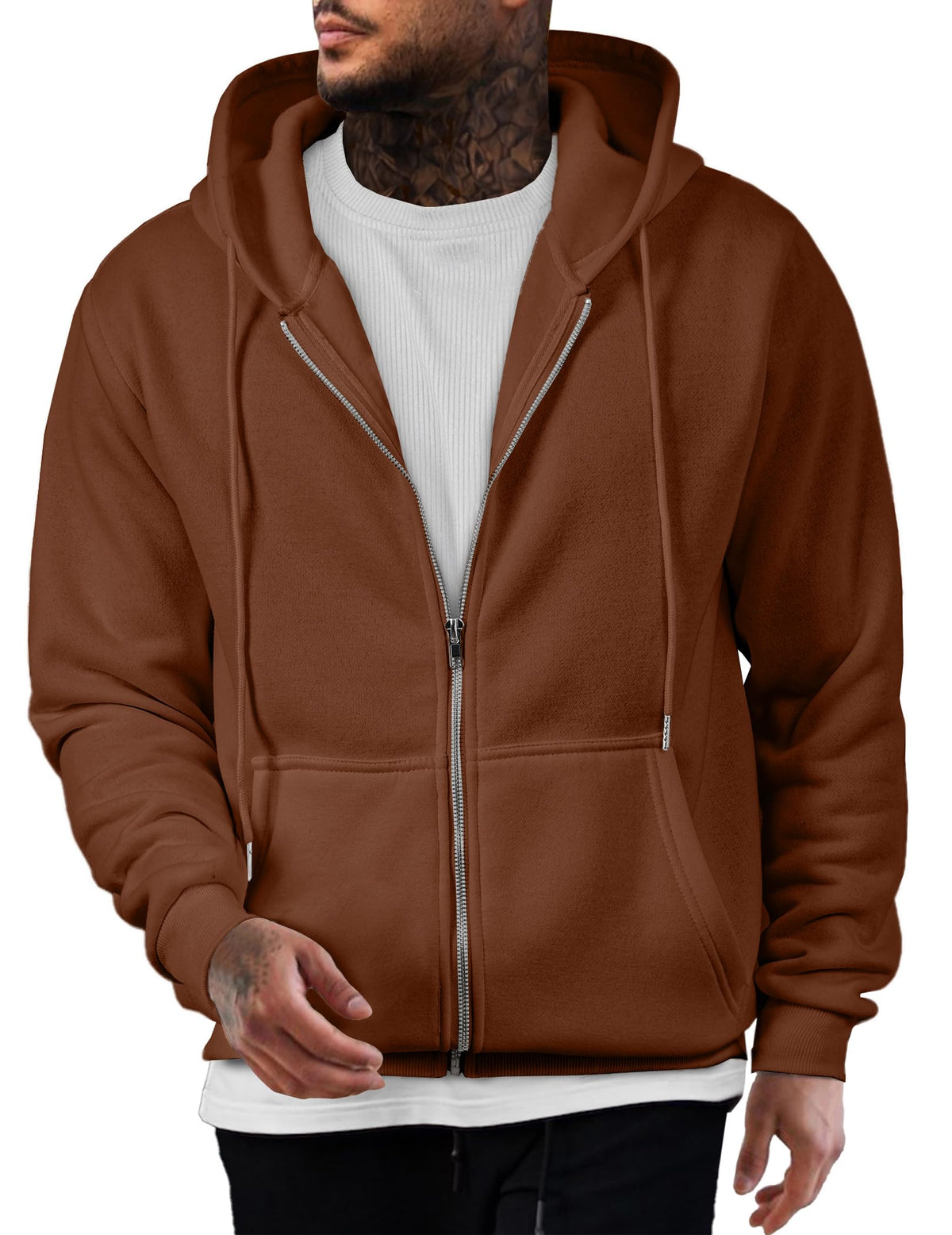 Mens Oversized Full Zip Up Hoodie Sweatshirt Fleece Lined