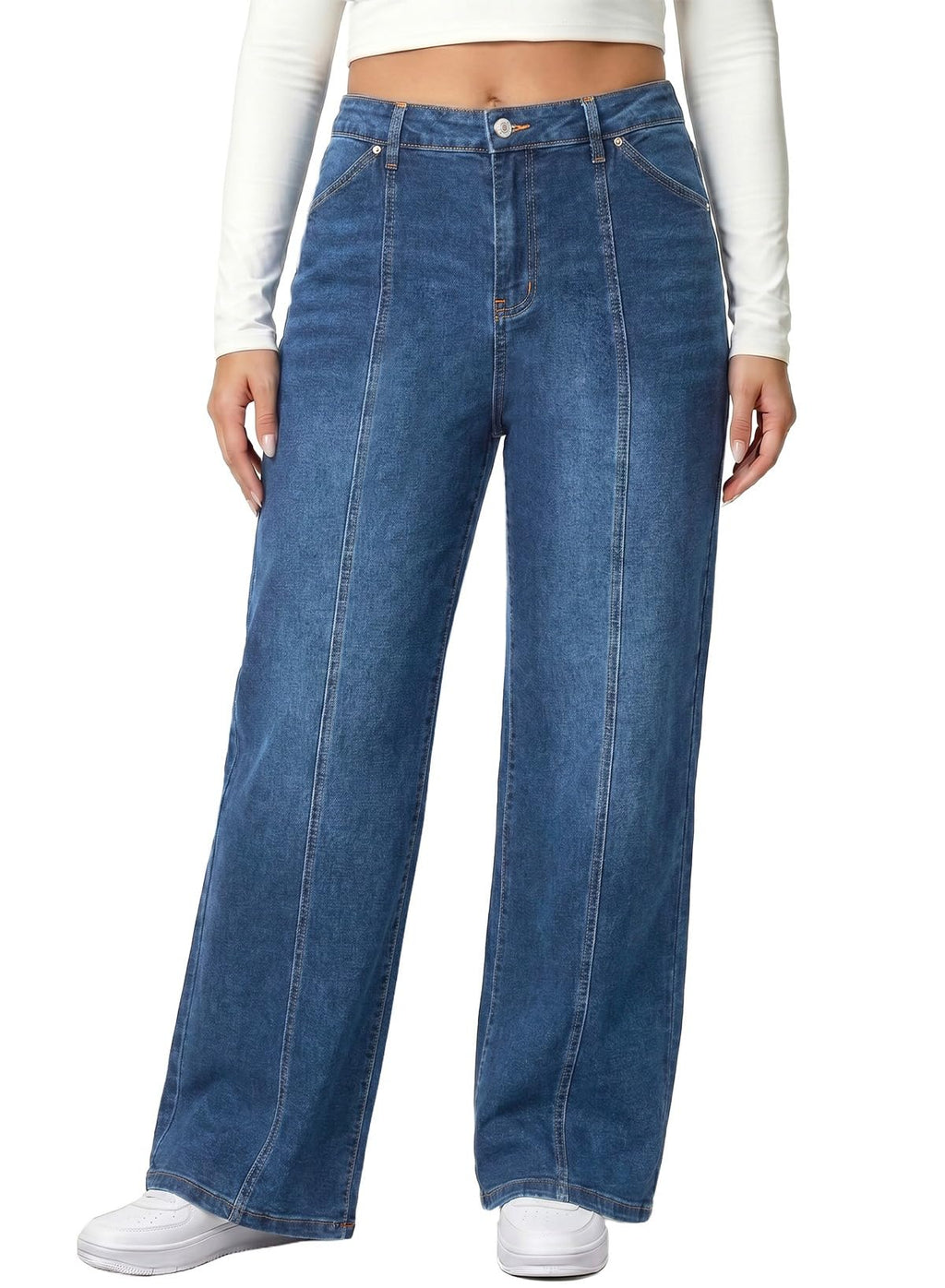 Plus Size Wide Leg Jeans High Waisted Stretchy Denim Pants