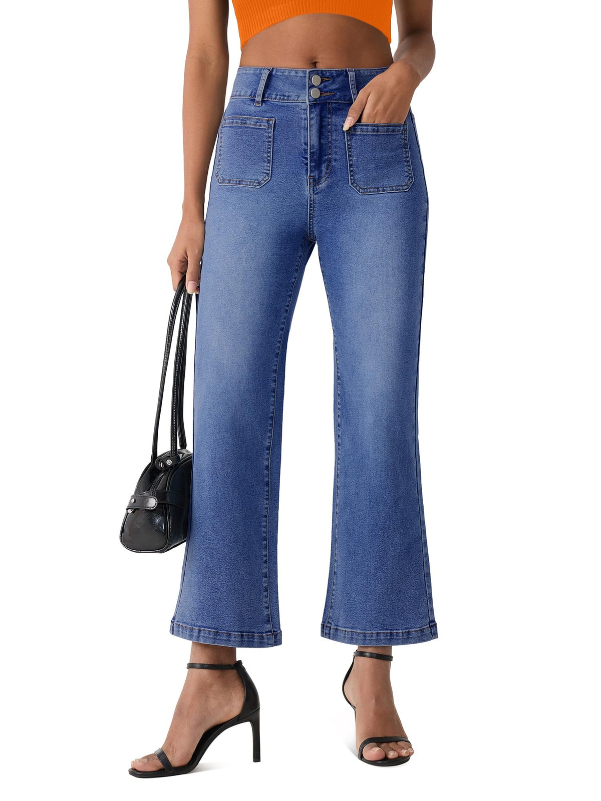 Jeans for Women High Waisted Cropped Flare Jeans Wide Leg Denim Pants