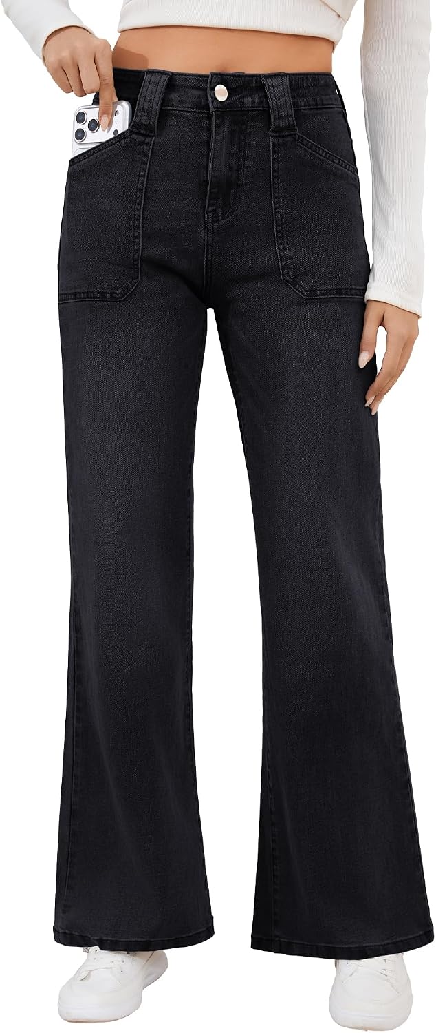 Women’s Wide Leg Jeans High Rise Stretch Denim Pants – Casual Loose Flare Fit with Pockets