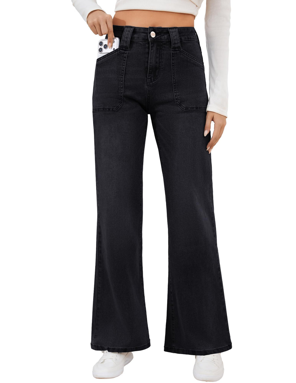 Women’s Wide Leg Jeans High Rise Stretch Denim Pants – Casual Loose Flare Fit with Pockets