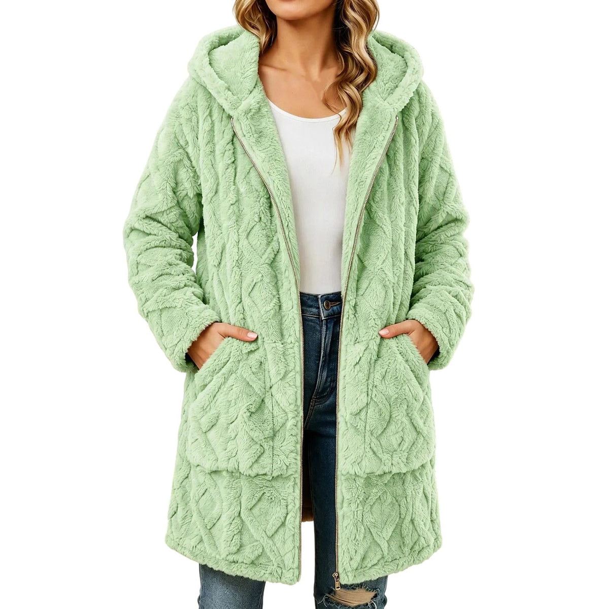 Womens Sherpa Fleece Jacket Oversized Warm Textured Hoodie Coats