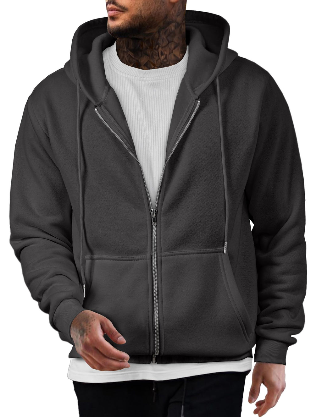 Mens Oversized Full Zip Up Hoodie Sweatshirt Fleece Lined