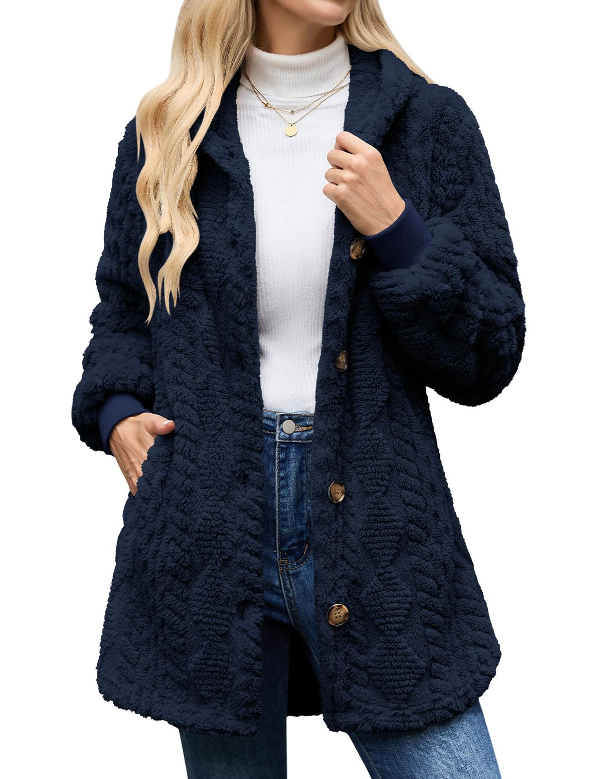 Women's Winter Sherpa Fleece Jacket Hooded Button Down Warm Coat