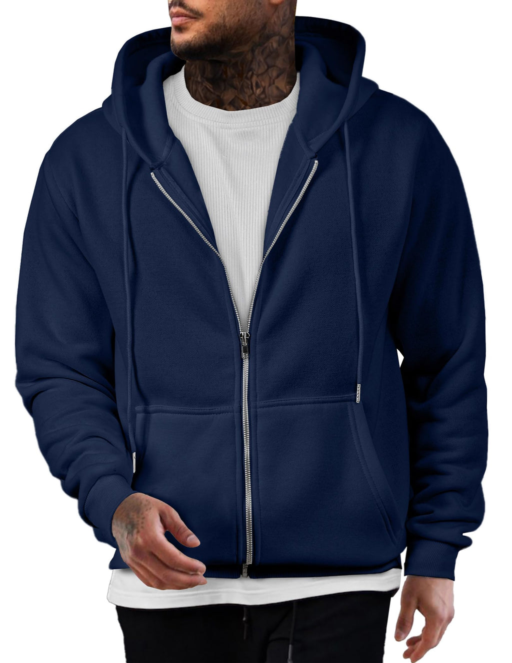 Mens Oversized Full Zip Up Hoodie Sweatshirt Fleece Lined