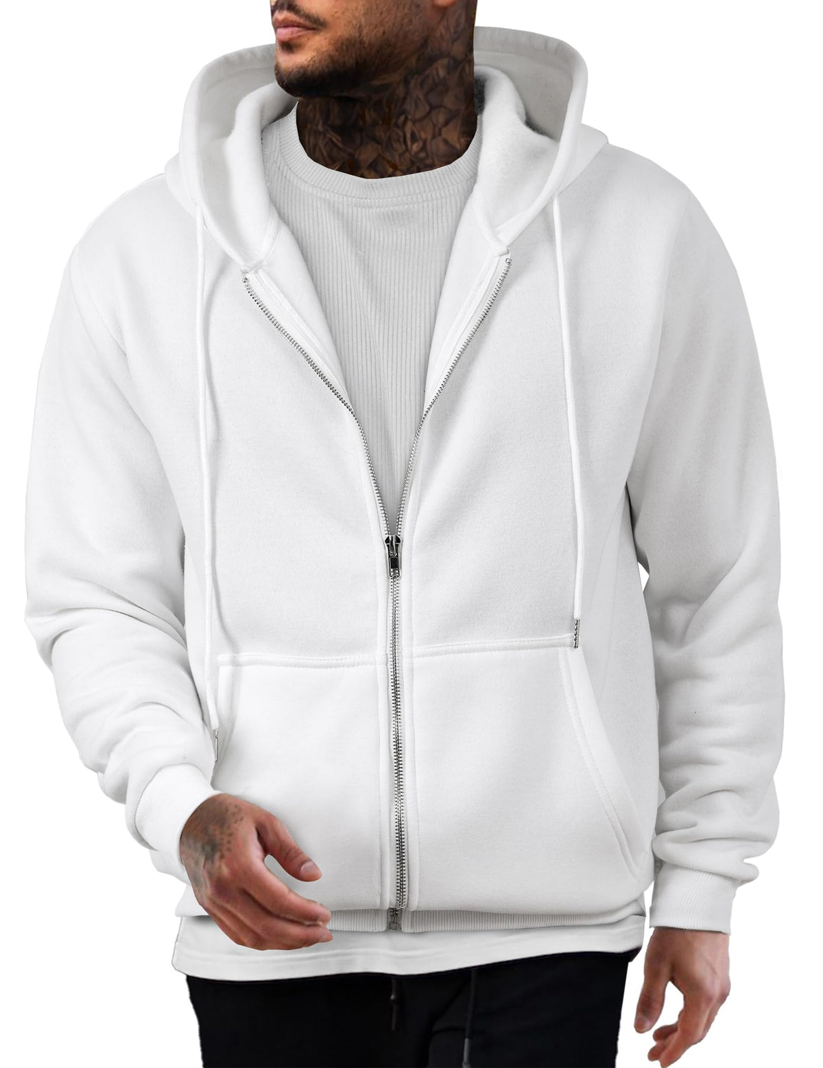 Mens Oversized Full Zip Up Hoodie Sweatshirt Fleece Lined