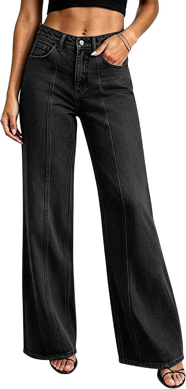 Women's Wide Leg Jeans High Waisted Zimbaplatinum Denim Pants