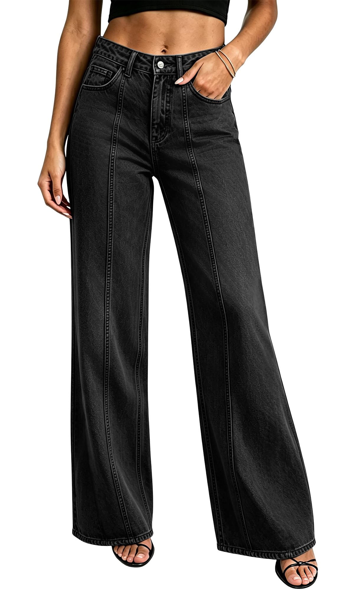 Women's Wide Leg Jeans High Waisted Zimbaplatinum Denim Pants