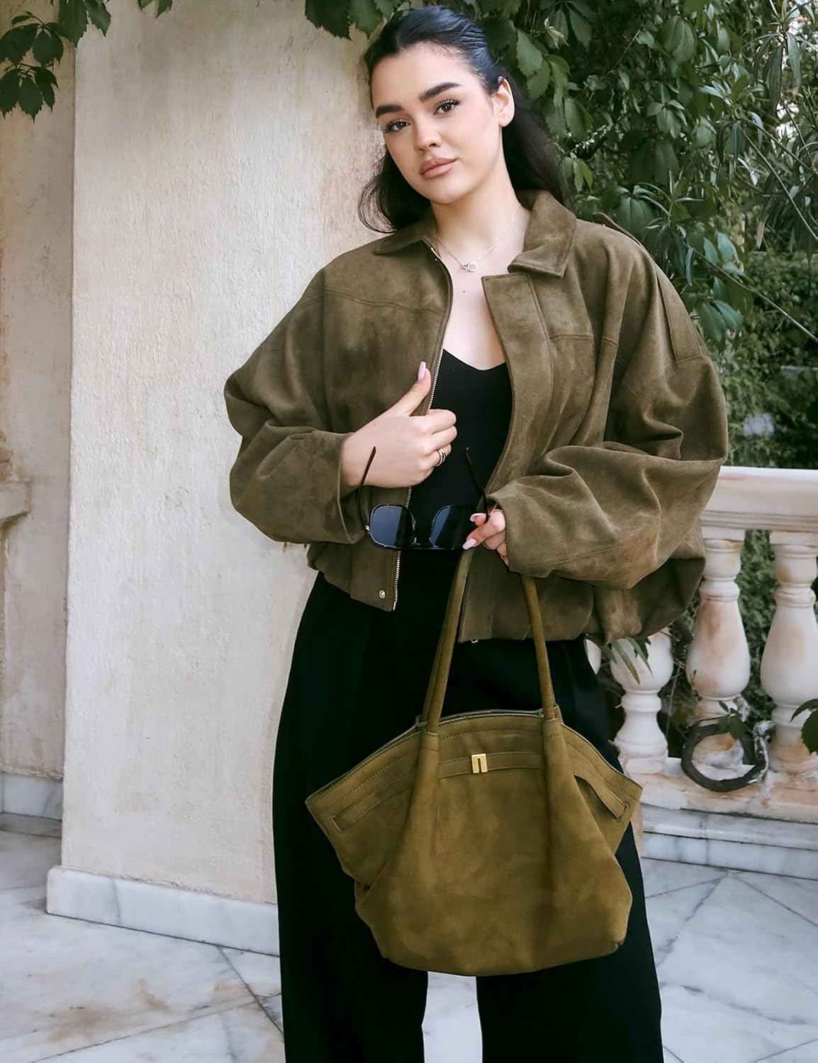 Womens Bomber Jacket Oversized Long Sleeve Cropped Coat