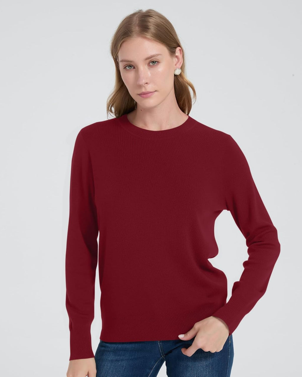 Women's 100% Merino Wool Sweaters Long Sleeve Crewneck Fall Sweater