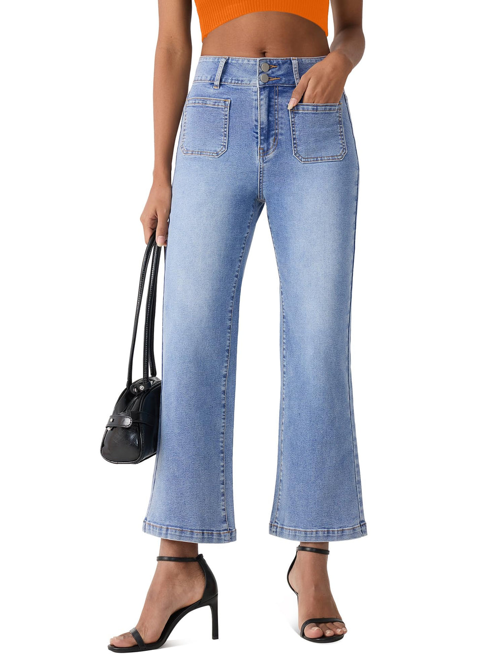 Jeans for Women High Waisted Cropped Flare Jeans Wide Leg Denim Pants